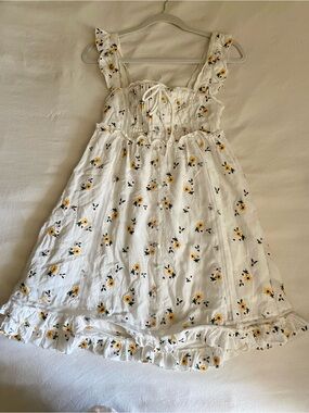 Altar'd State White Mini Dress with Embroidered Flowers